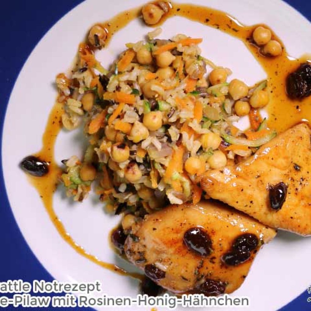 Gemüse-Pilaw mit Rosinen-Honig-Hähnchen - senfdazu.net