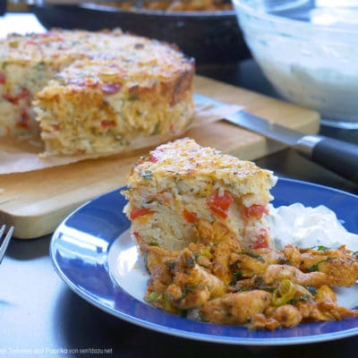 Leckerer Reiskuchen mit Tomaten und Paprika - Rezept leicht, mediterran, pikant